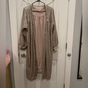 NWOT. Saltwater Luxe Long Sleeve Open Front Gold Sequin Duster.